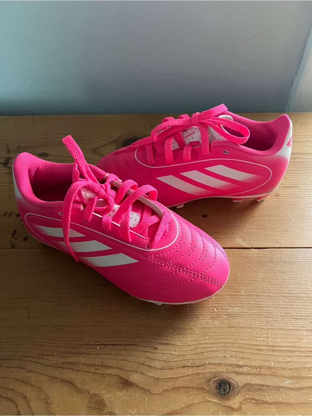 adidas Kids Hot Pink Soccer Cleats with White Stripes